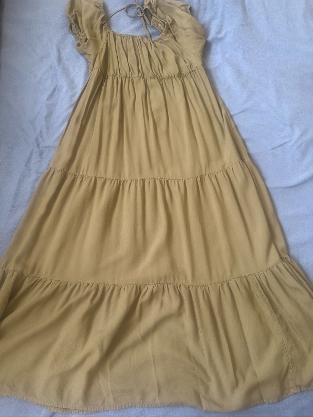 SO Mustard Yellow Tiered Maxi Dress with Puff Sleeves